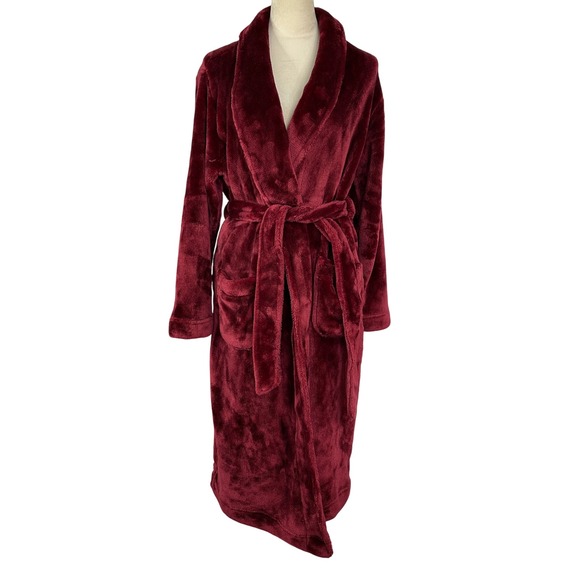 Stars Above Plush Robe Cozy Spa Bathrobe Belt Pocket Burgundy UnisexMedium Large - Picture 1 of 11